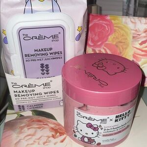 The Crème Shop Makeup Removing Wipes and Exfoliating Scrub Set - Pink